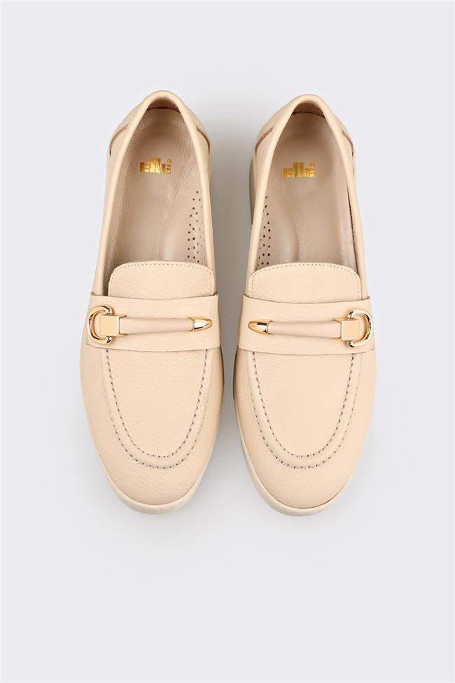 Bej Deri Kadın Günlük Ayakkabı