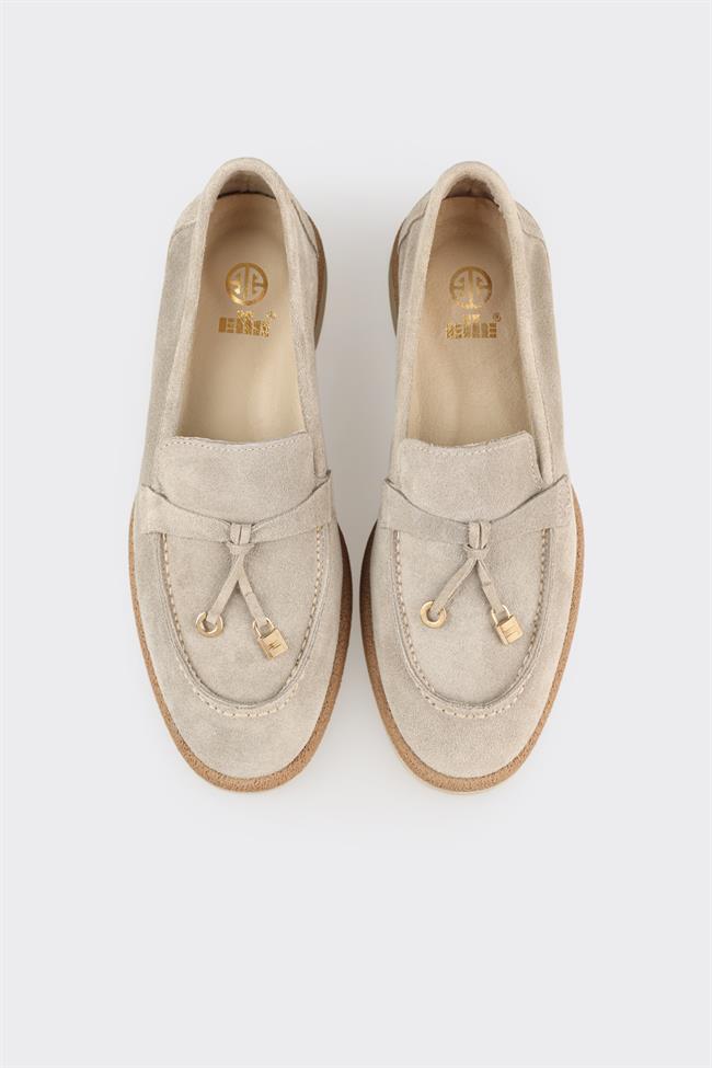 Bej Deri Kadın Günlük Ayakkabı