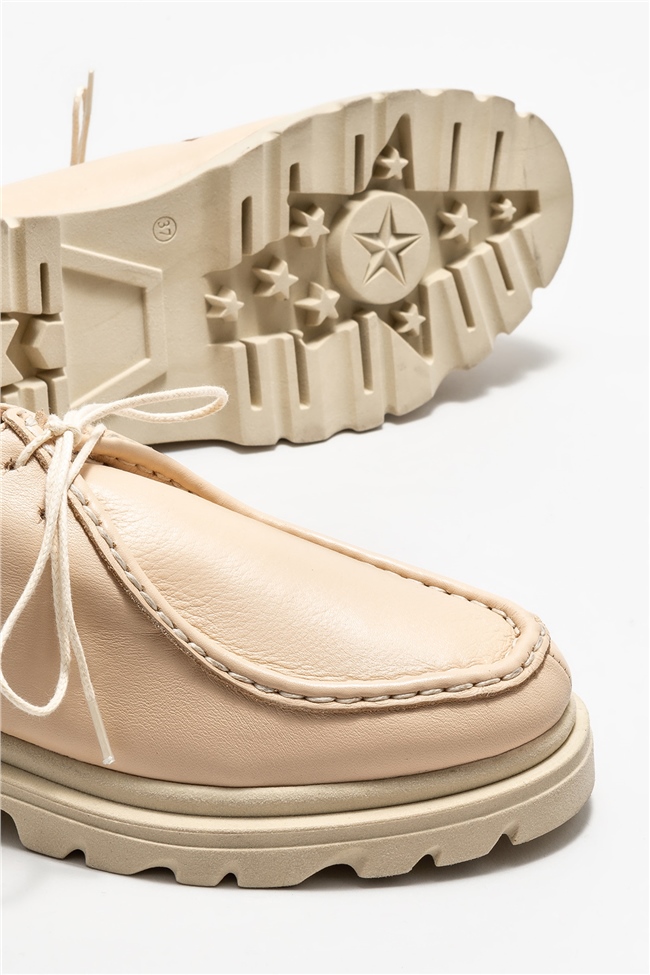 Bej Deri Kadın Günlük Ayakkabı