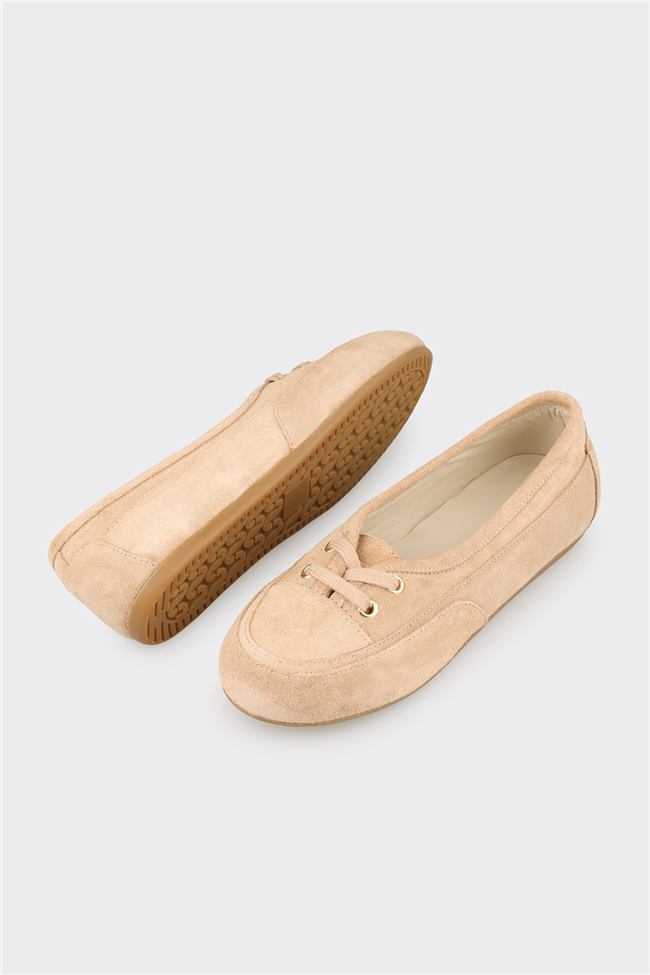 Bej Deri Kadın Günlük Ayakkabı