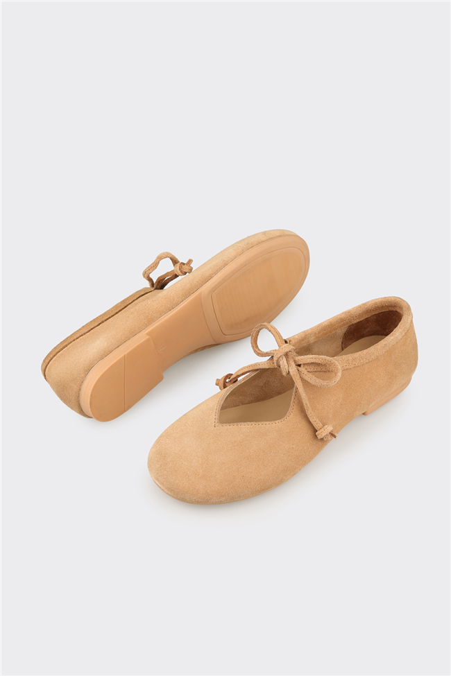 Bej Deri Kadın Günlük Ayakkabı