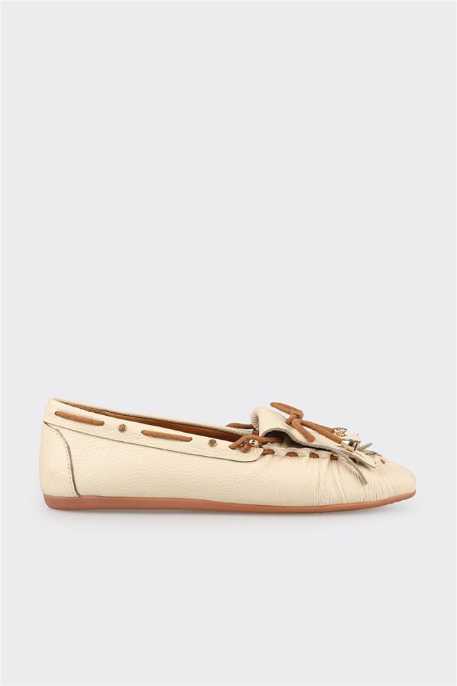 Bej Deri Kadın Günlük Ayakkabı