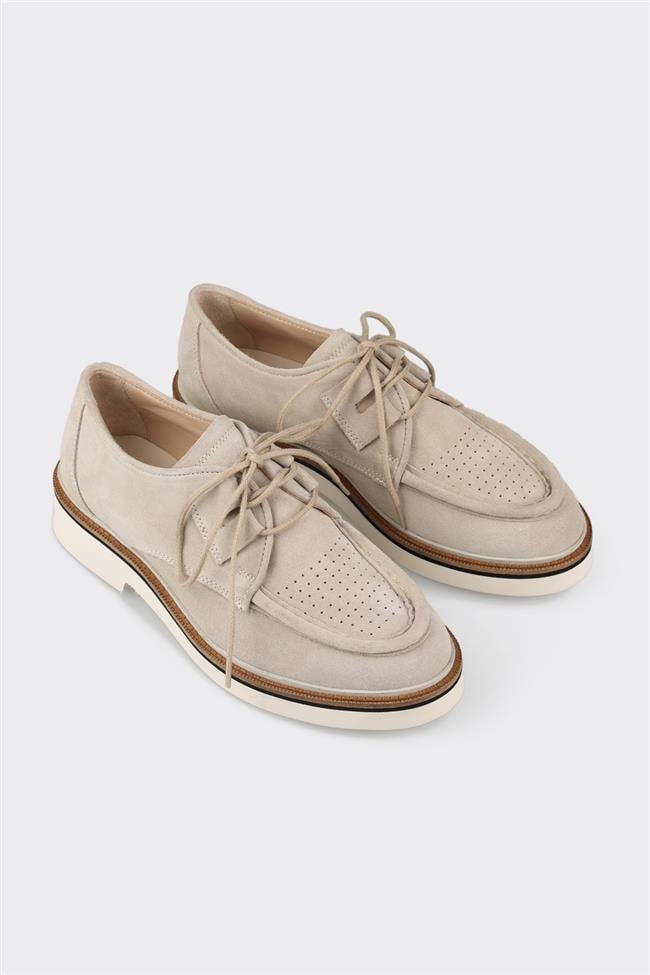 Bej Deri Kadın Günlük Ayakkabı