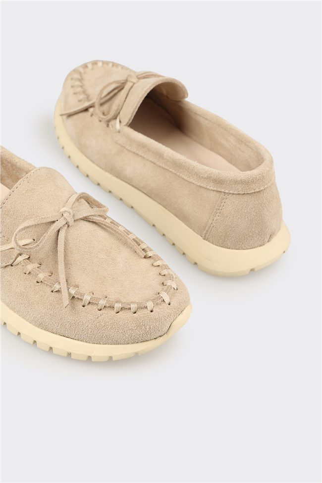 Bej Deri Kadın Günlük Ayakkabı