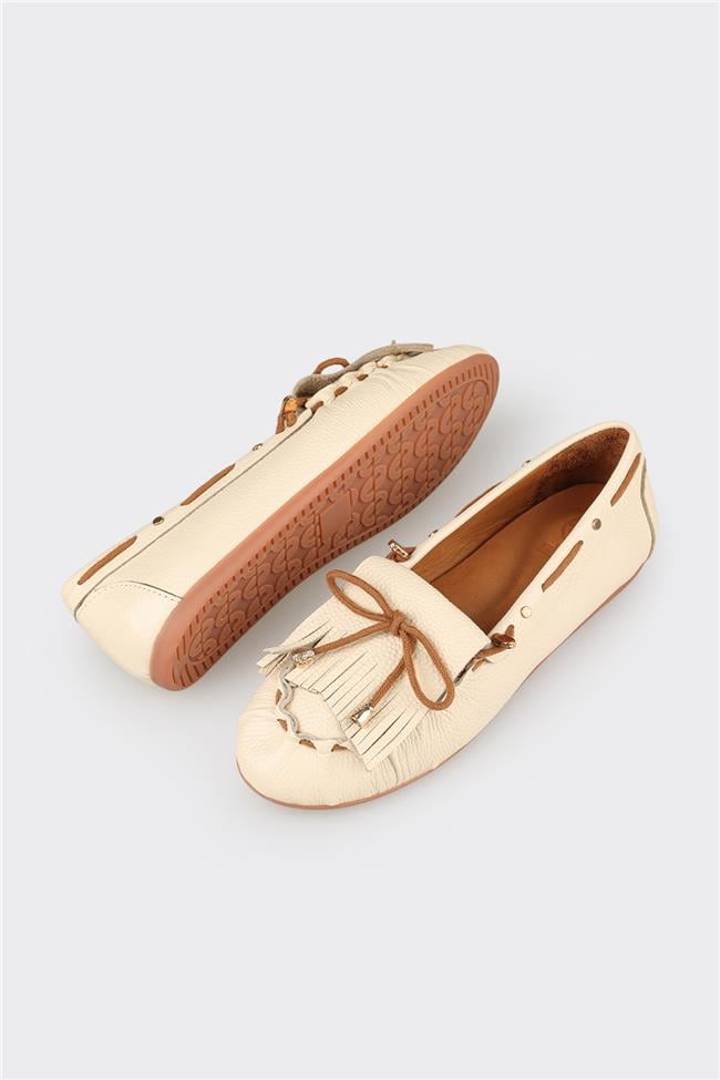 Bej Deri Kadın Günlük Ayakkabı