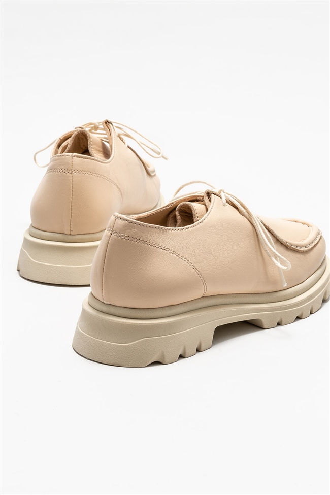 Bej Deri Kadın Günlük Ayakkabı