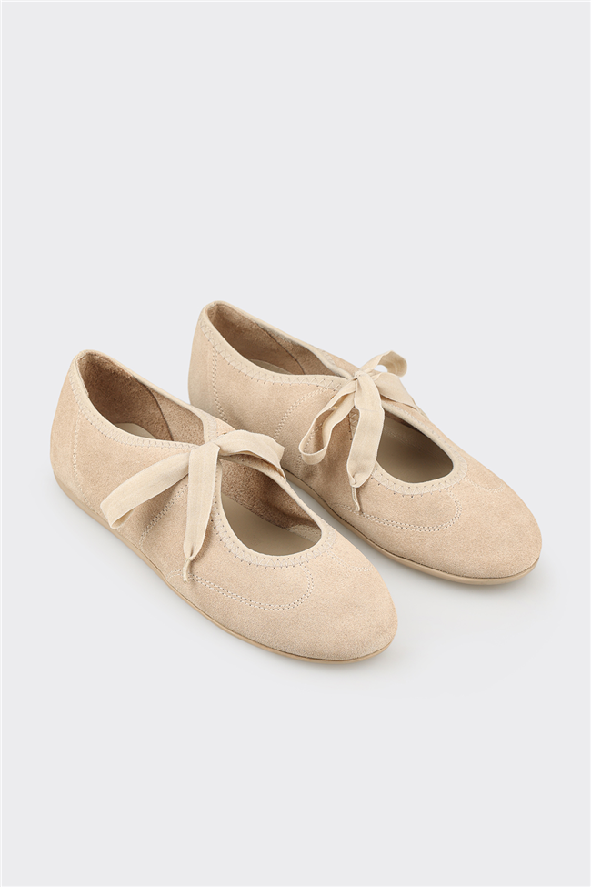 Bej Deri Kadın Günlük Ayakkabı