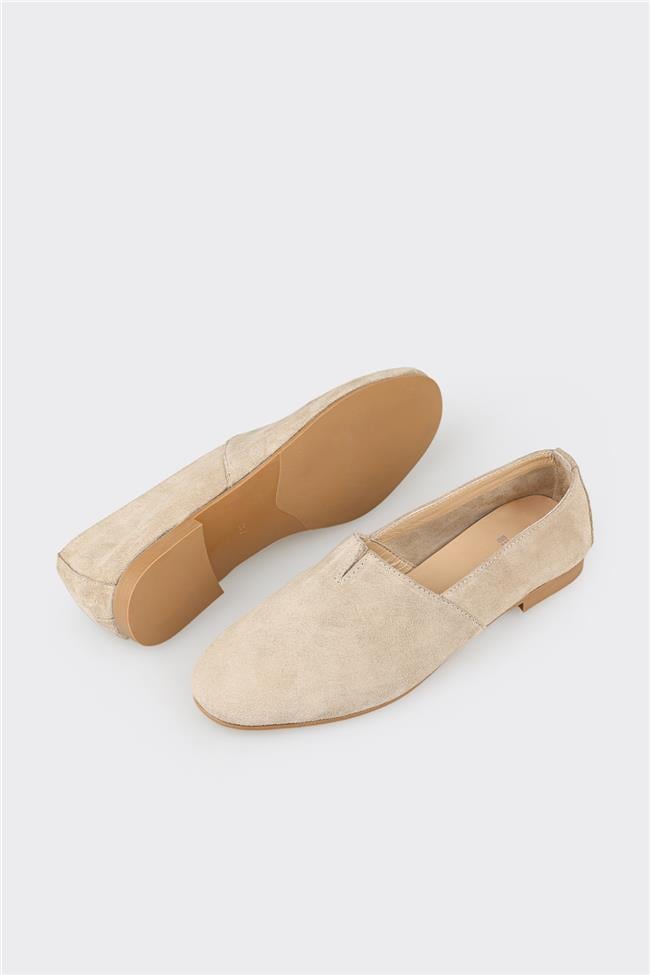 Bej Deri Kadın Günlük Ayakkabı