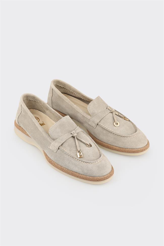 Bej Deri Kadın Günlük Ayakkabı