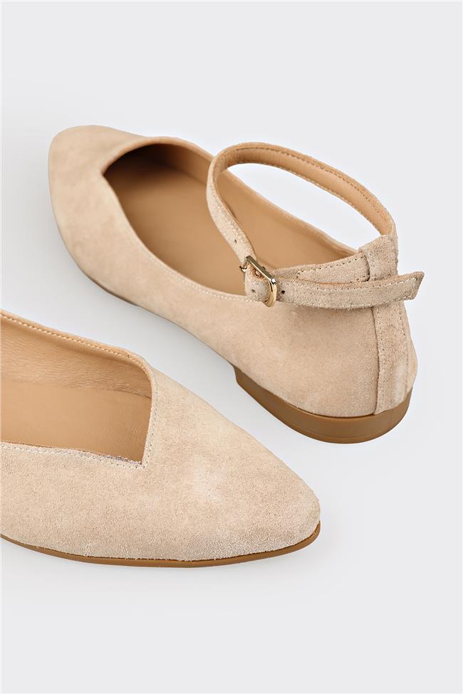 Bej Deri Kadın Günlük Ayakkabı