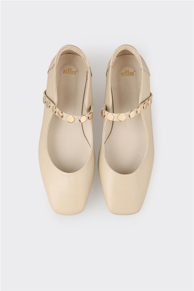 Bej Deri Kadın Günlük Ayakkabı