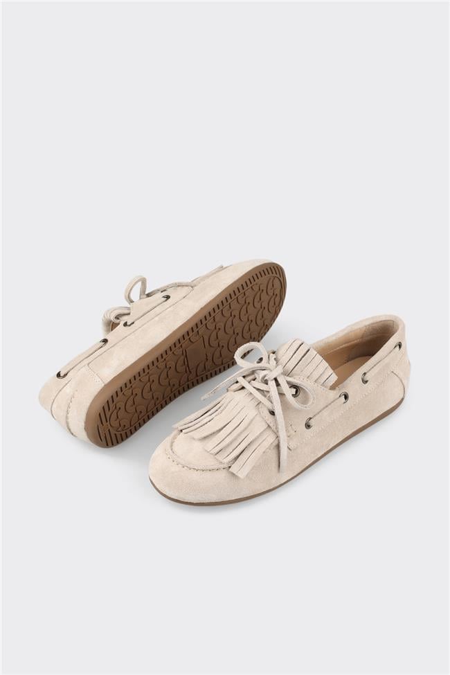 Bej Deri Kadın Günlük Ayakkabı