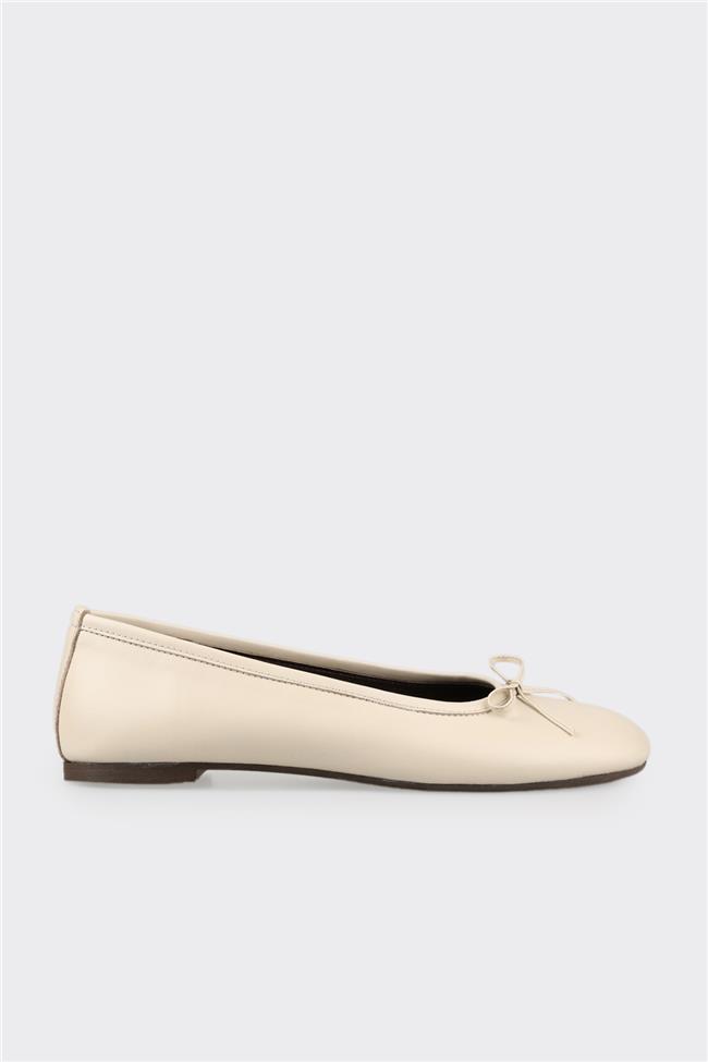 Bej Deri Kadın Günlük Ayakkabı