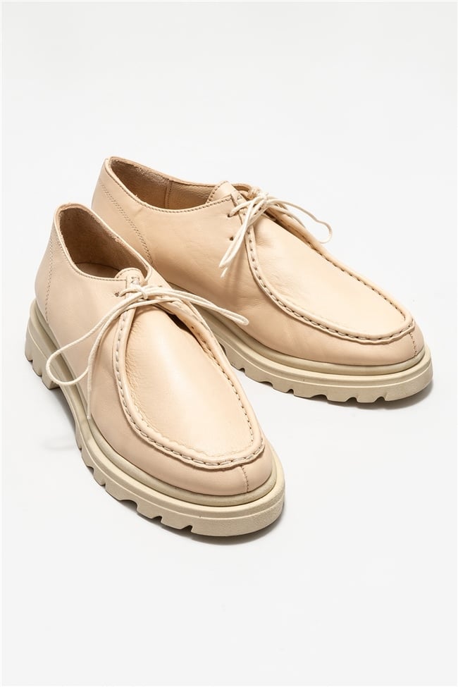 Bej Deri Kadın Günlük Ayakkabı
