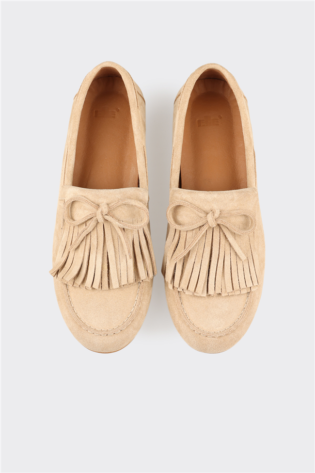 Bej Deri Kadın Günlük Ayakkabı