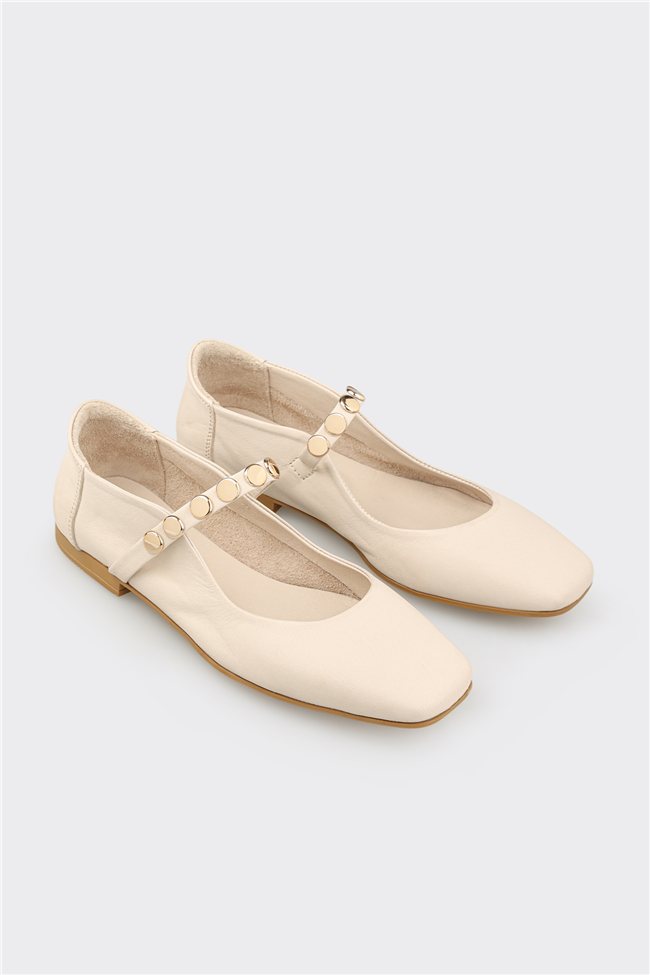 Bej Deri Kadın Günlük Ayakkabı