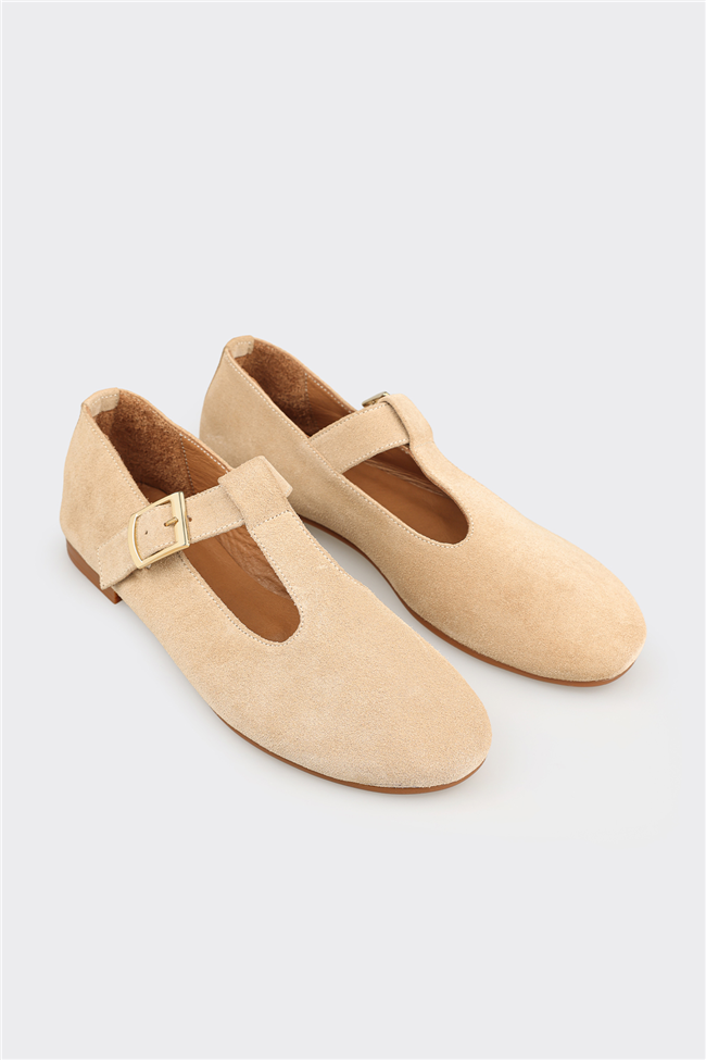 Bej Deri Kadın Günlük Ayakkabı