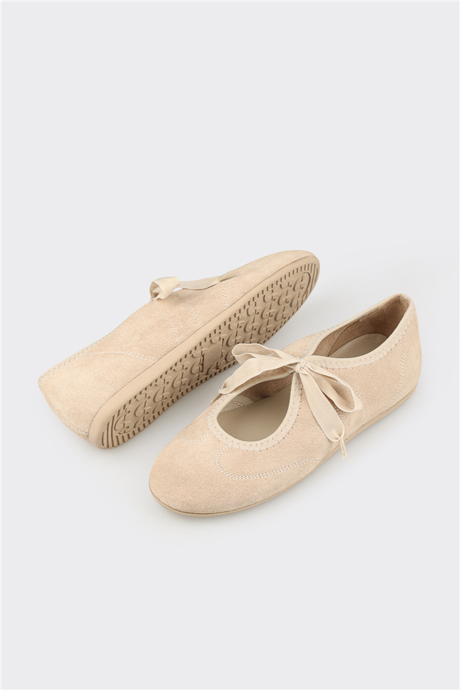 Bej Deri Kadın Günlük Ayakkabı