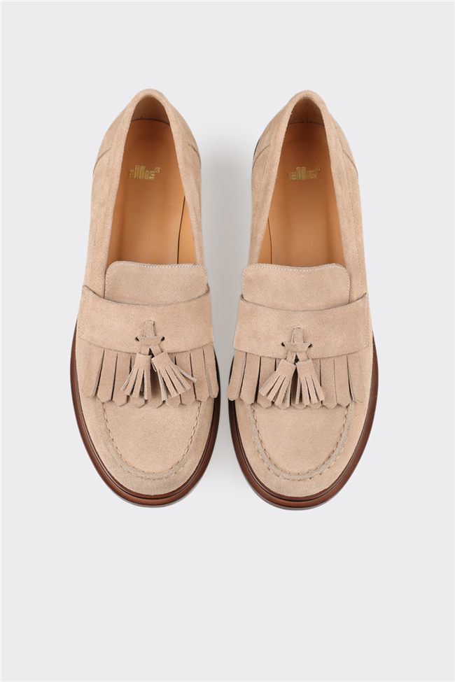 Bej Deri Kadın Günlük Loafer