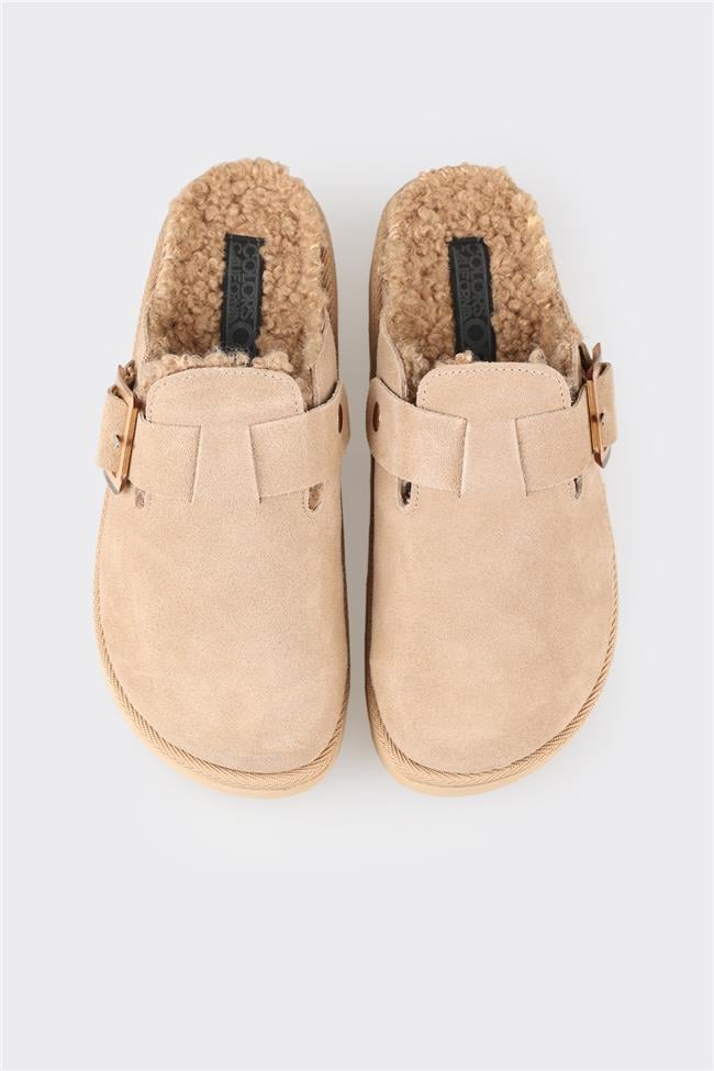 Bej Deri Kadın Günlük Terlik