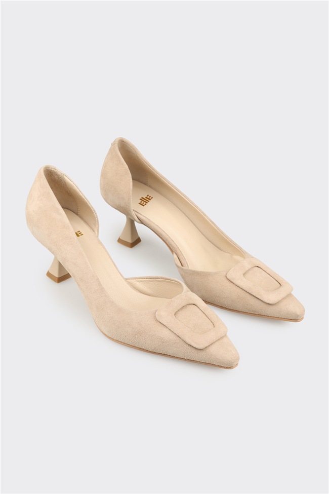 Bej Deri Kadın Klasik Ayakkabı