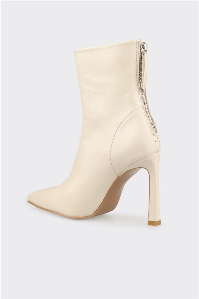 Bej Deri Kadın Klasik Bot