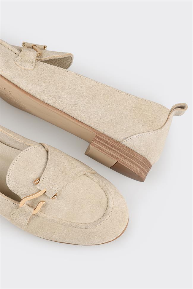 Bej Deri Kadın Loafer