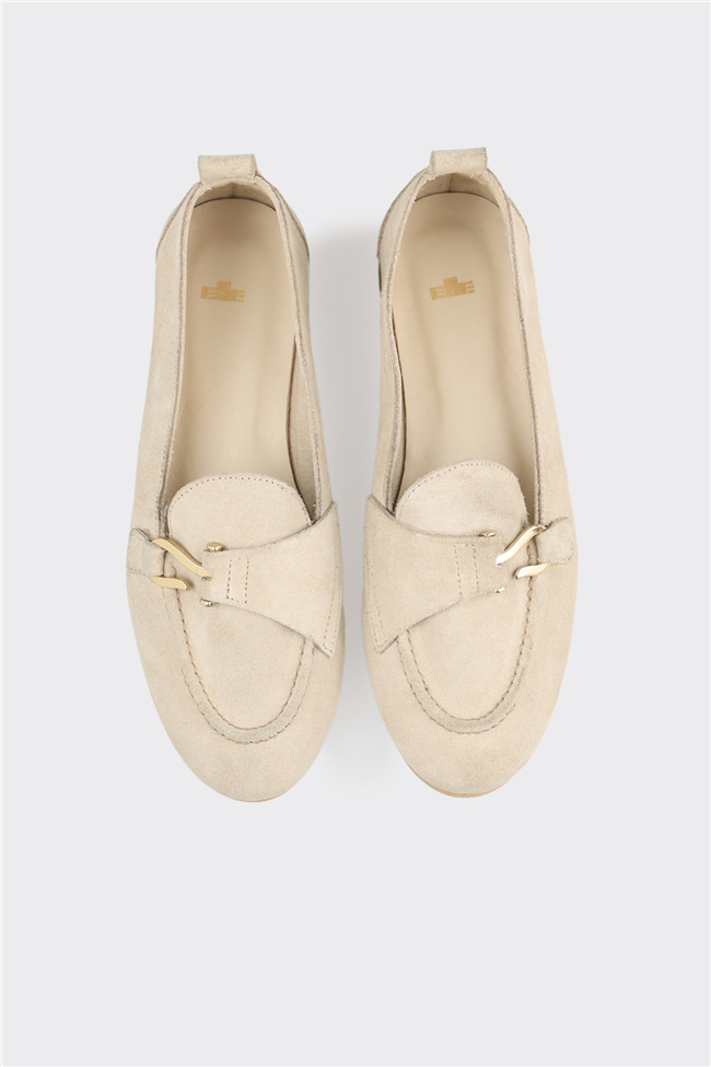 Bej Deri Kadın Loafer