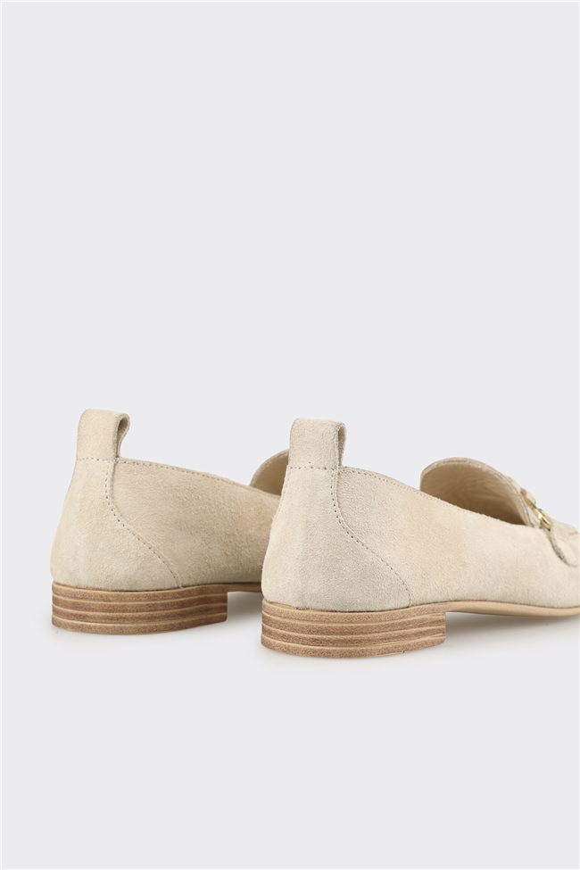 Bej Deri Kadın Loafer