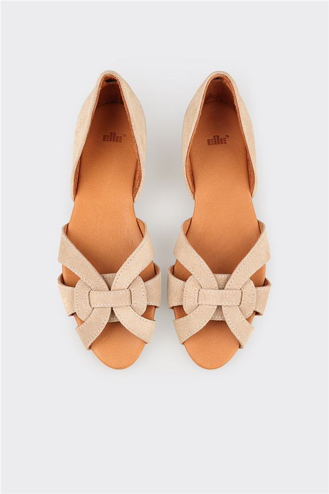 Bej Deri Kadın Sandalet