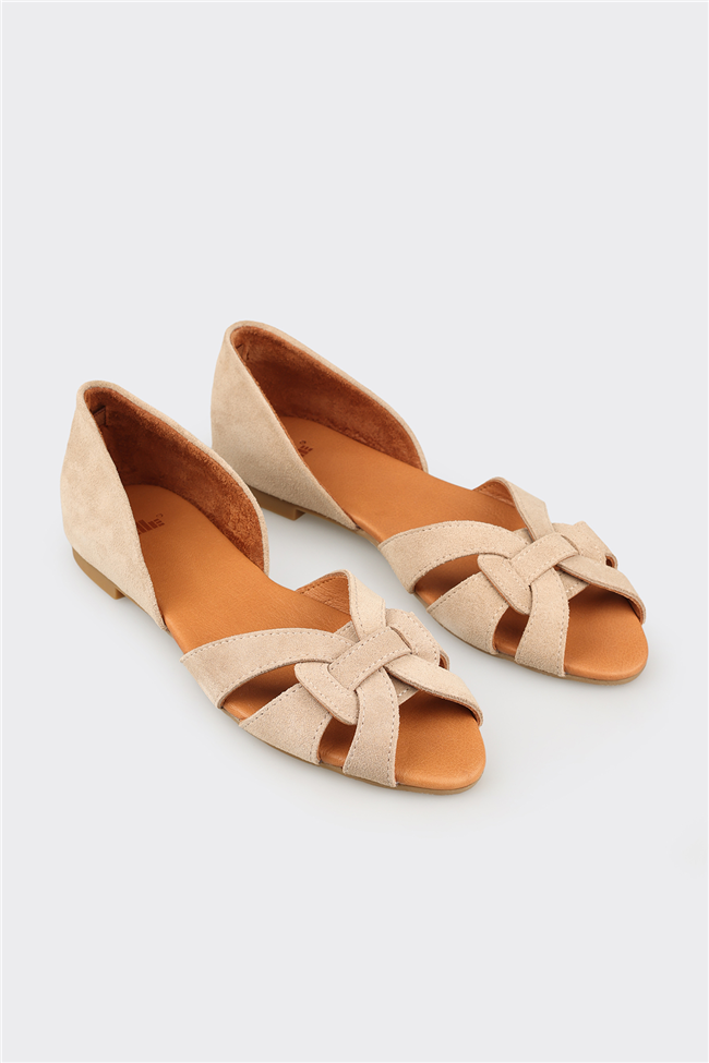 Bej Deri Kadın Sandalet