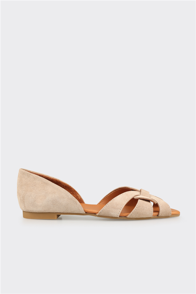 Bej Deri Kadın Sandalet