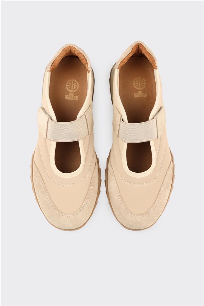 Bej Deri Kadın Spor Ayakkabı