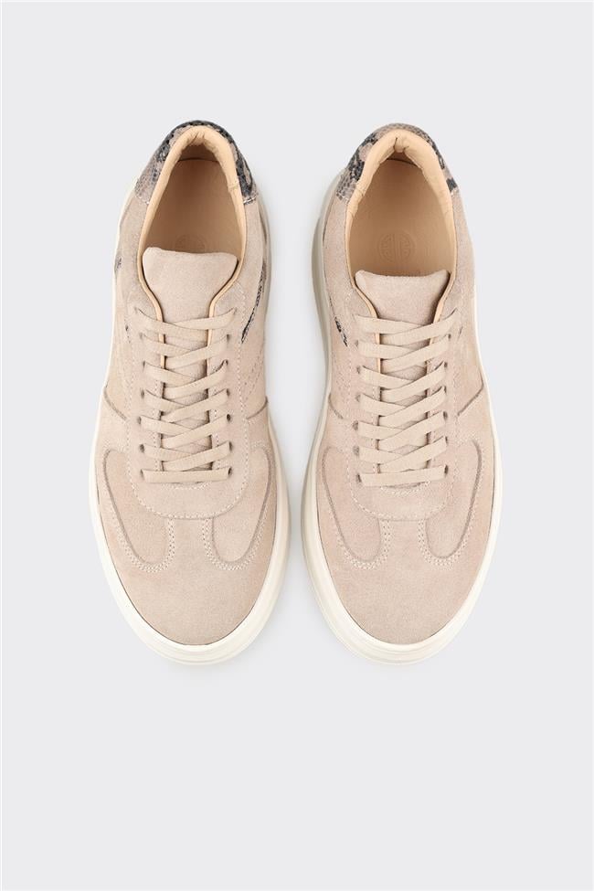 Bej Deri Kadın Spor Ayakkabı