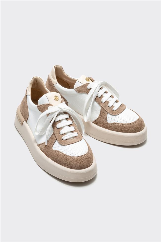 Bej Deri Kadın Spor Ayakkabı