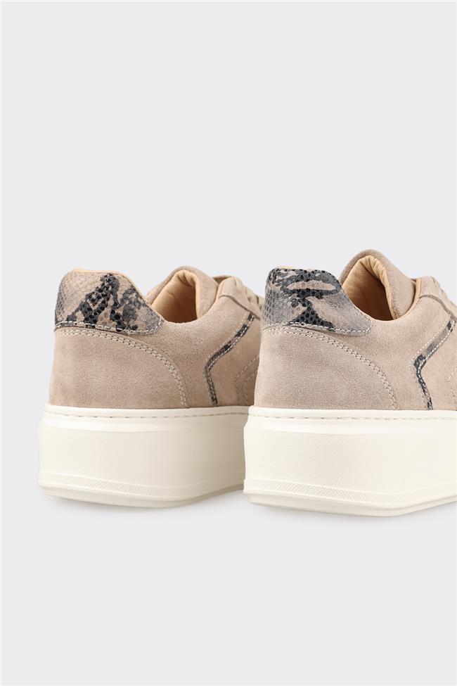 Bej Deri Kadın Spor Ayakkabı