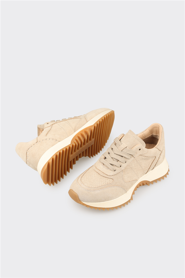 Bej Deri Kadın Spor Ayakkabı