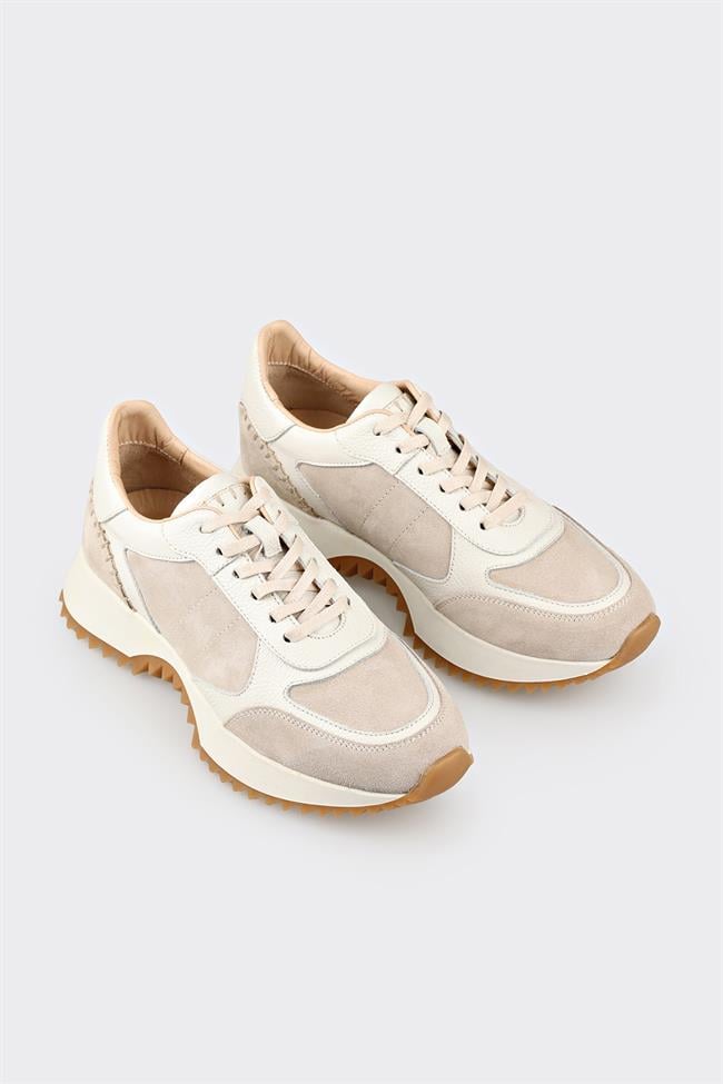 Bej Deri Kadın Spor Ayakkabı