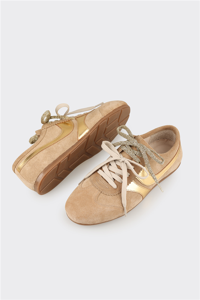 Bej Deri Kadın Spor Ayakkabı