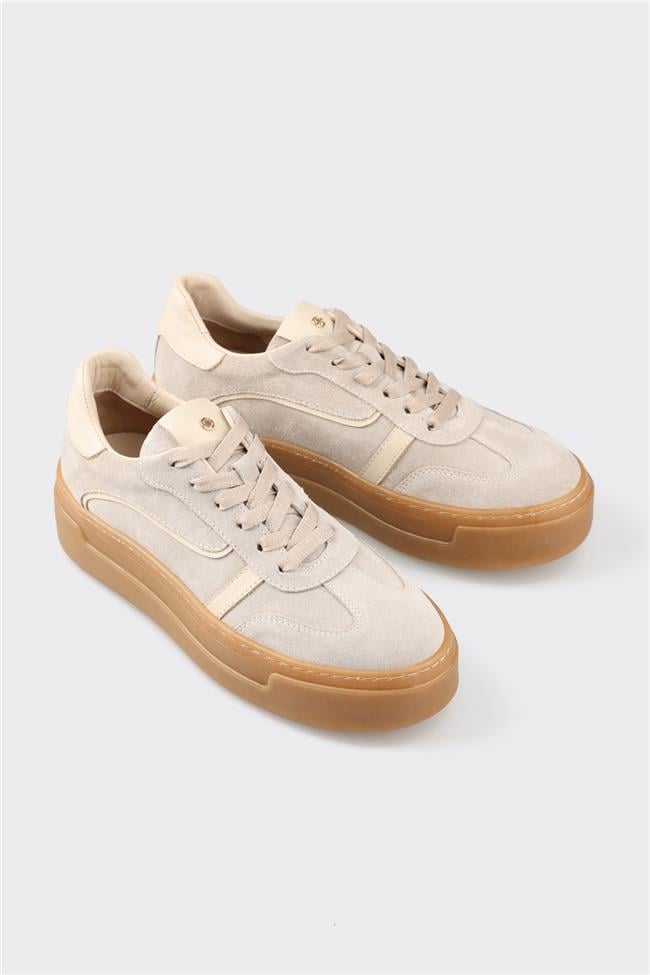 Bej Deri Kadın Spor Ayakkabı