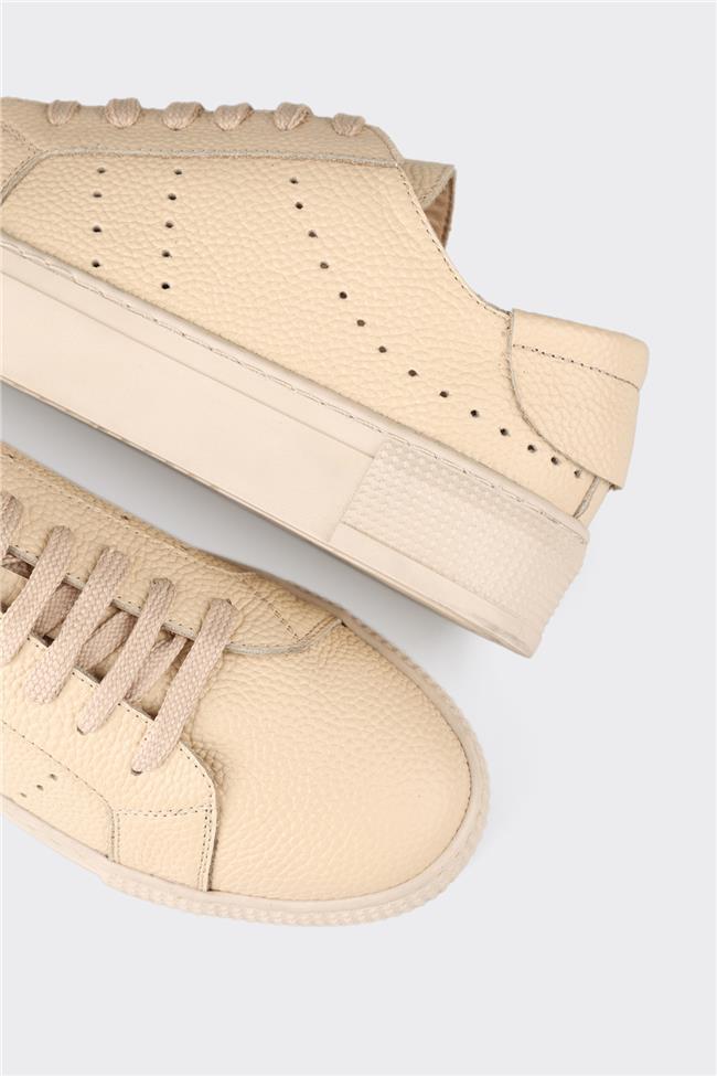 Bej Deri Kadın Spor Ayakkabı