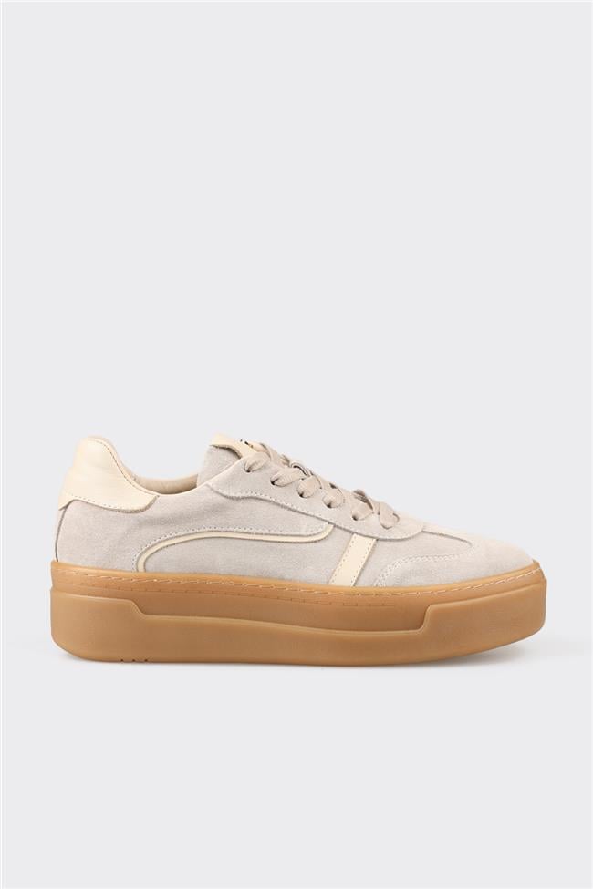 Bej Deri Kadın Spor Ayakkabı