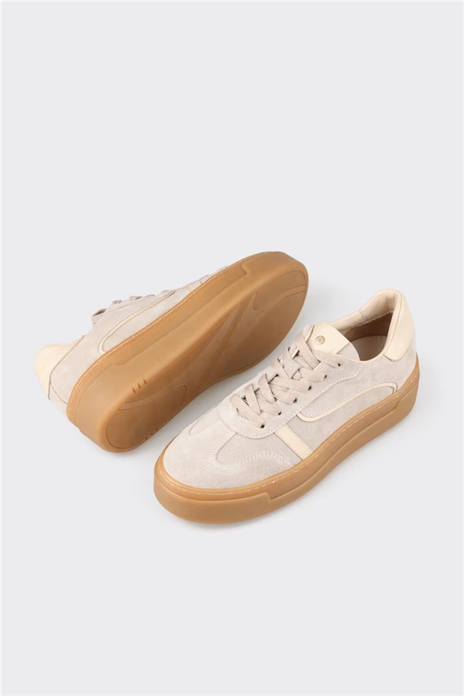 Bej Deri Kadın Spor Ayakkabı