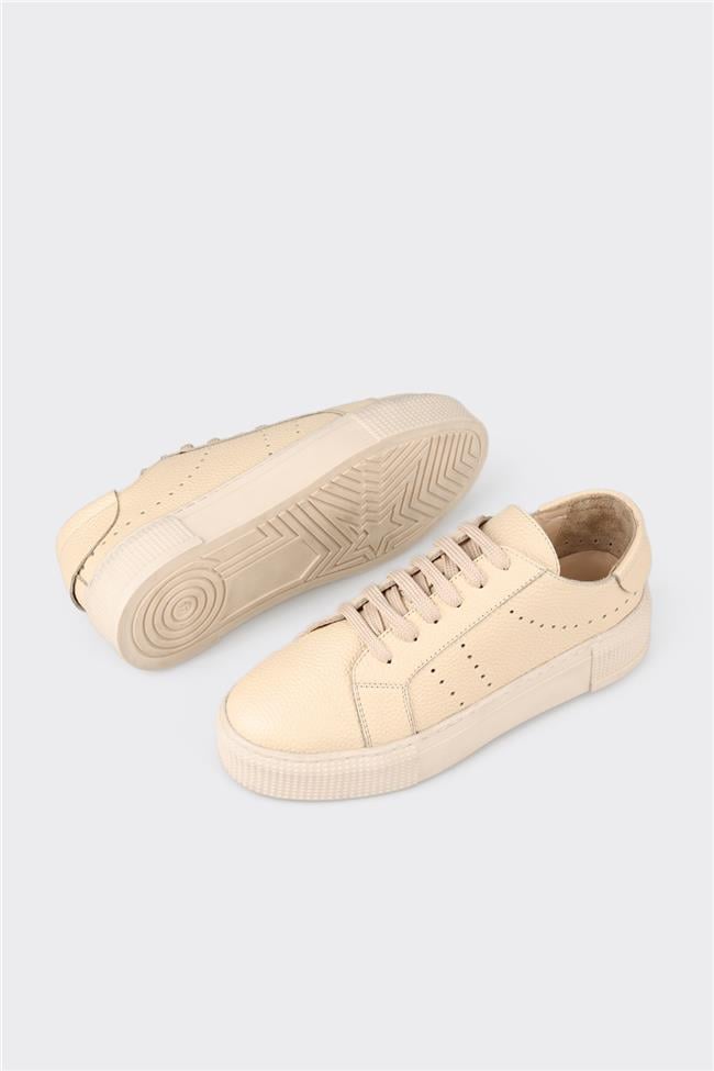 Bej Deri Kadın Spor Ayakkabı