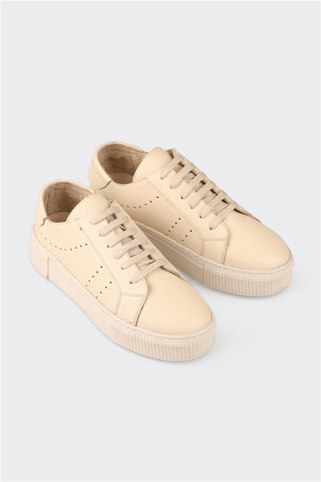 Bej Deri Kadın Spor Ayakkabı