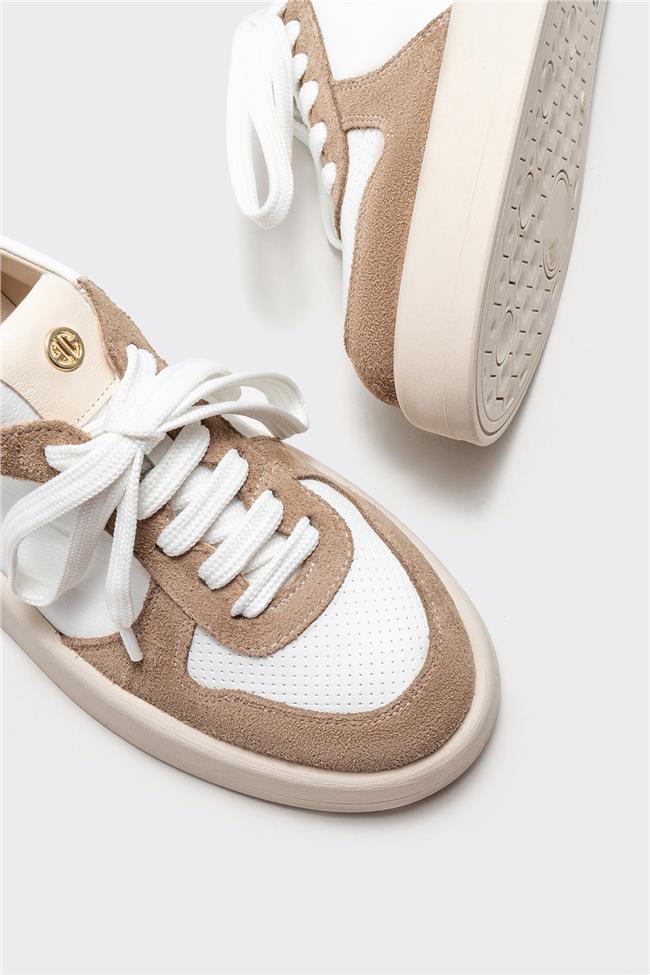 Bej Deri Kadın Spor Ayakkabı