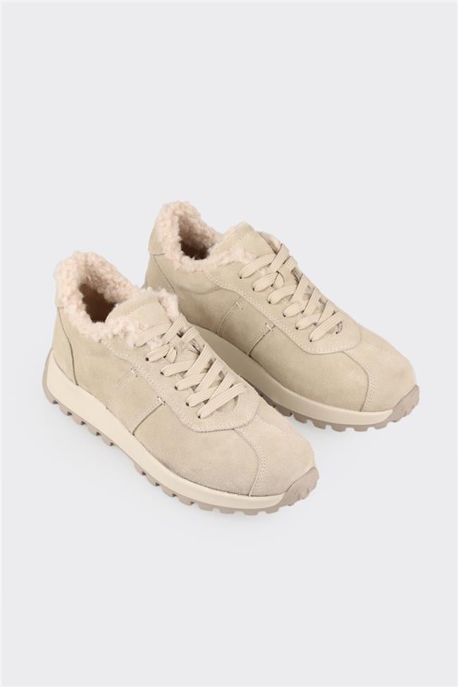 Bej Deri Kadın Spor Ayakkabı