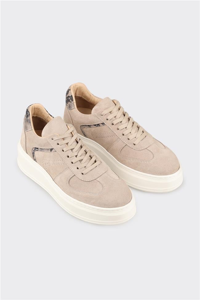 Bej Deri Kadın Spor Ayakkabı