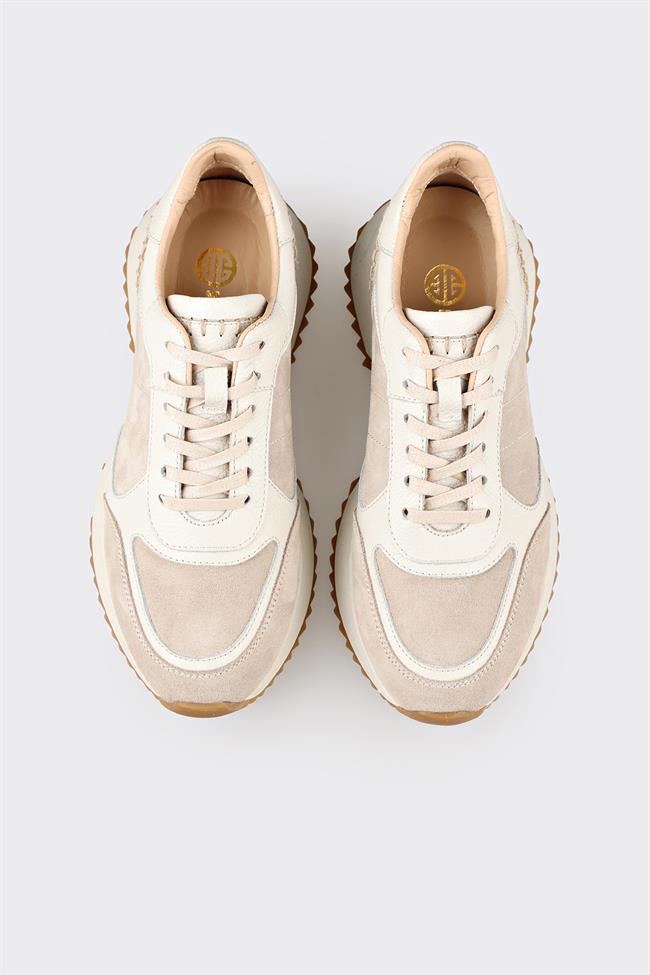 Bej Deri Kadın Spor Ayakkabı