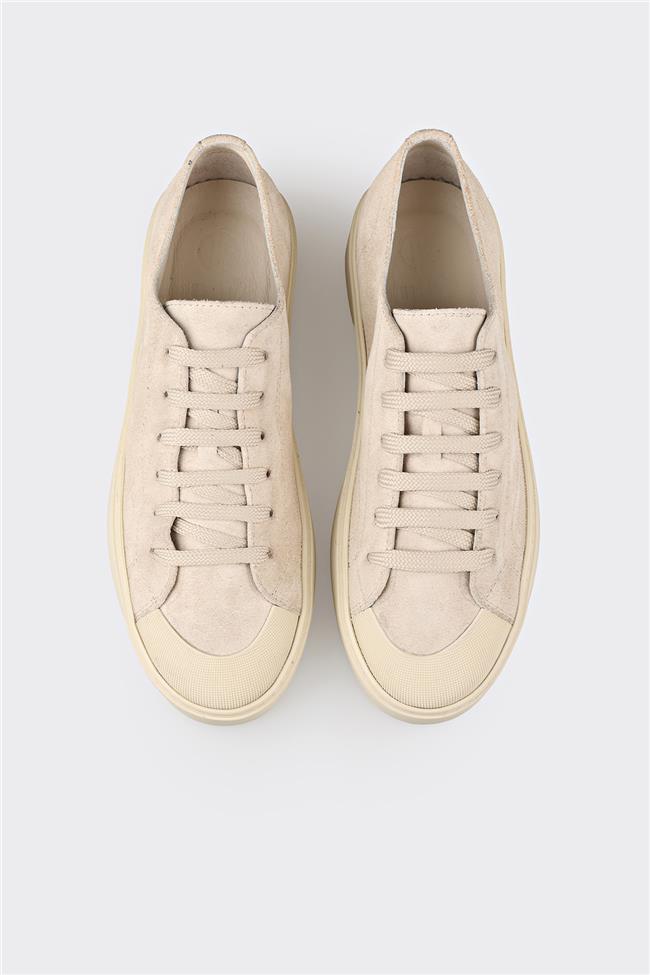 Bej Deri Kadın Spor Ayakkabı